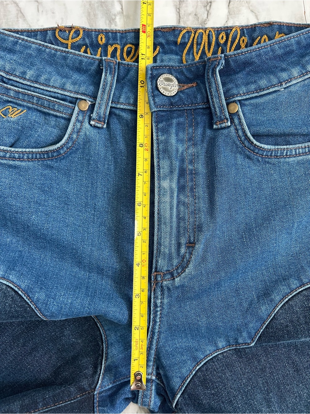 Two-Tone Flared Women's Jeans - Blue - Picture 12 of 13